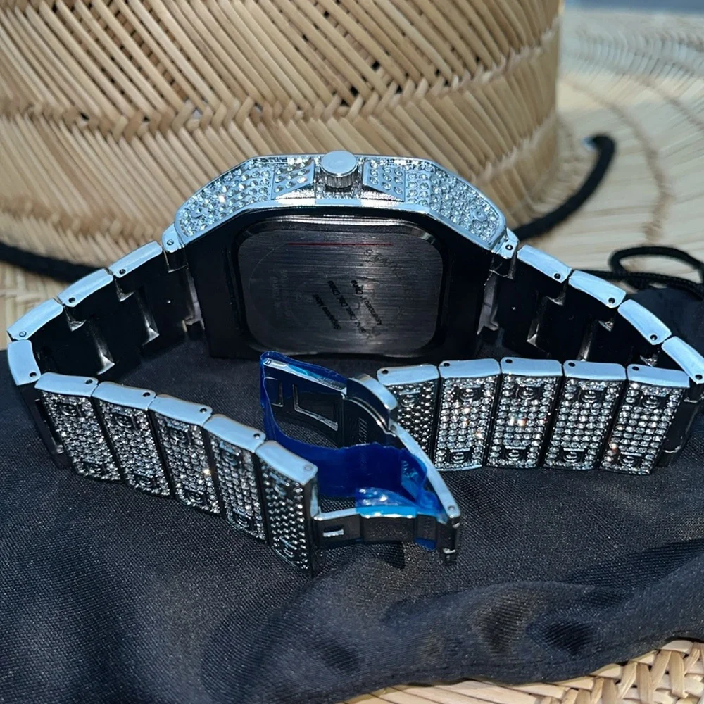 Montres Carlo quarts silver bling watch